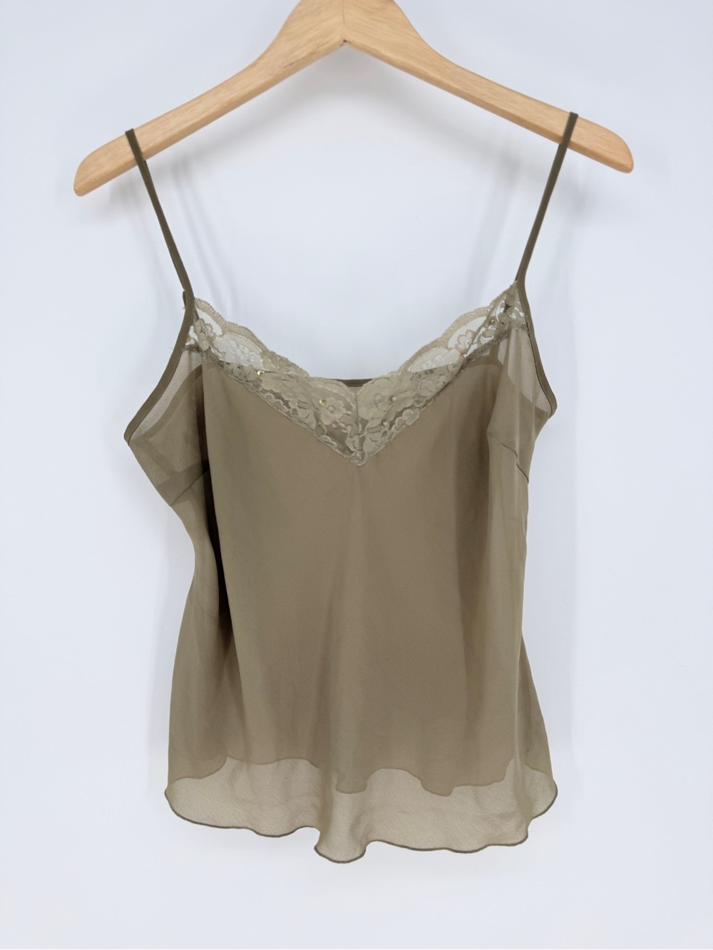 Vintage Sheer Lace Trim Cami Desert Taupe Brown Y2K Whimsy Fairy Grunge Festival
